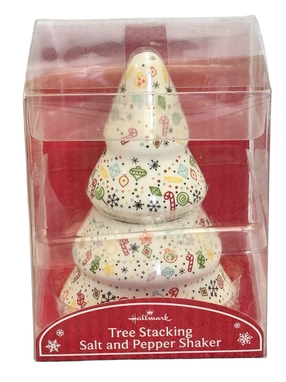 Hallmark Holiday Christmas Tree Stacking Nesting Salt & Pepper Shakers New